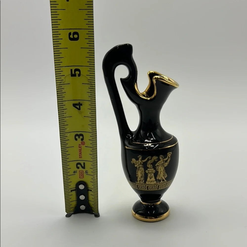 Handmade Greek Elegant‎ Black & Gold Vase 14K Gold